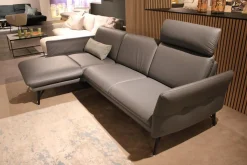 Ecksofa 1928 Leder 24 Longlife Aqua Grau mit Kopfstütze und 1 Nierenkissen
