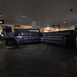 Ecksofa 1505 Leder L24 Longru Pazifik Dunkelblau Inklusive Relaxsessel Small 7052 35U44