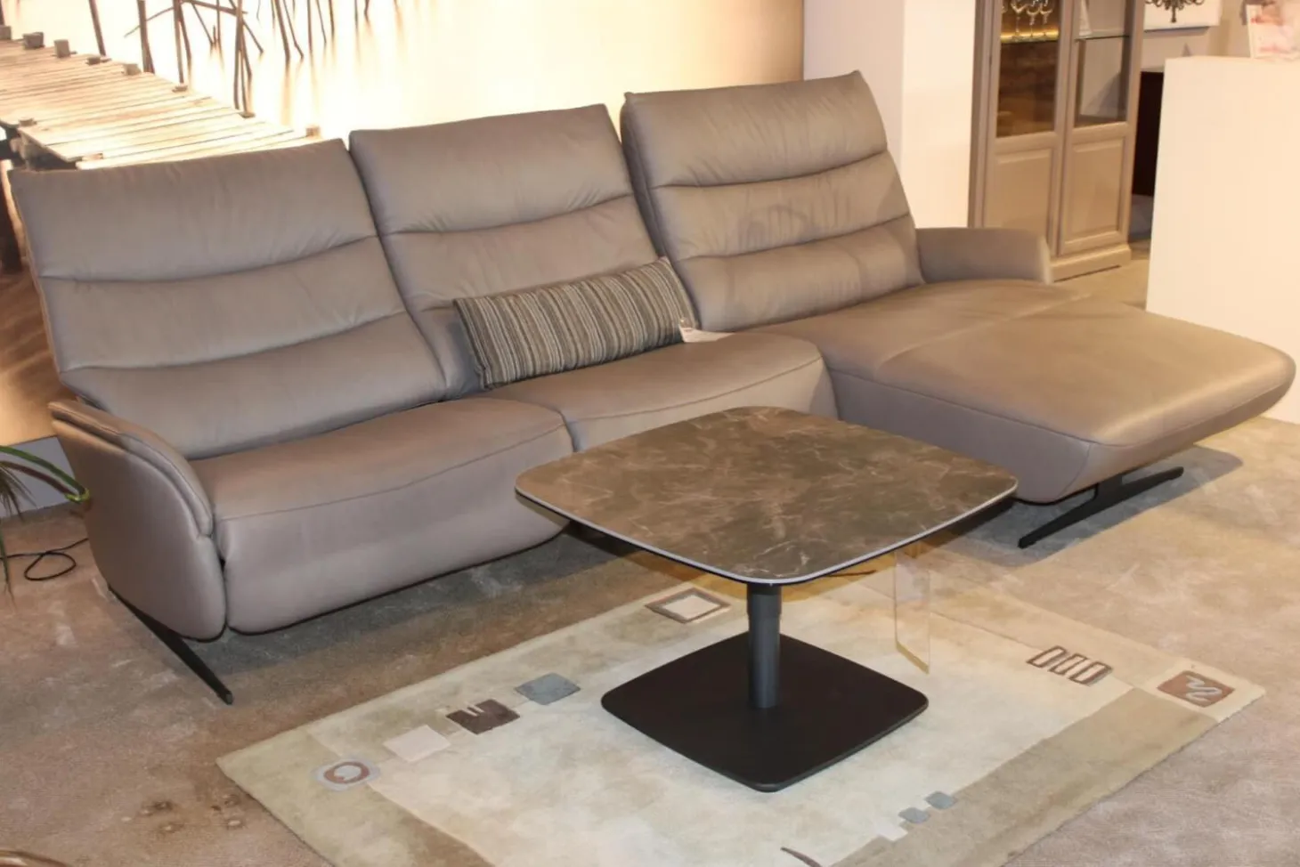 Ecksofa 4050 Leder Longlife Soft Shadow Grau mit Relaxfunktion