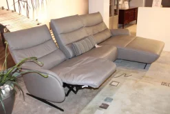 Ecksofa 4050 Leder Longlife Soft Shadow Grau mit Relaxfunktion