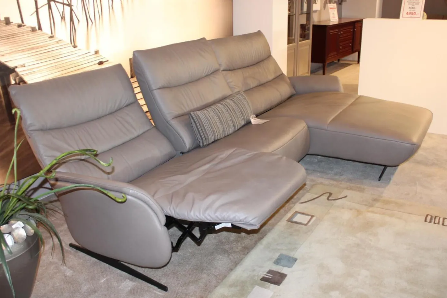 Ecksofa 4050 Leder Longlife Soft Shadow Grau mit Relaxfunktion