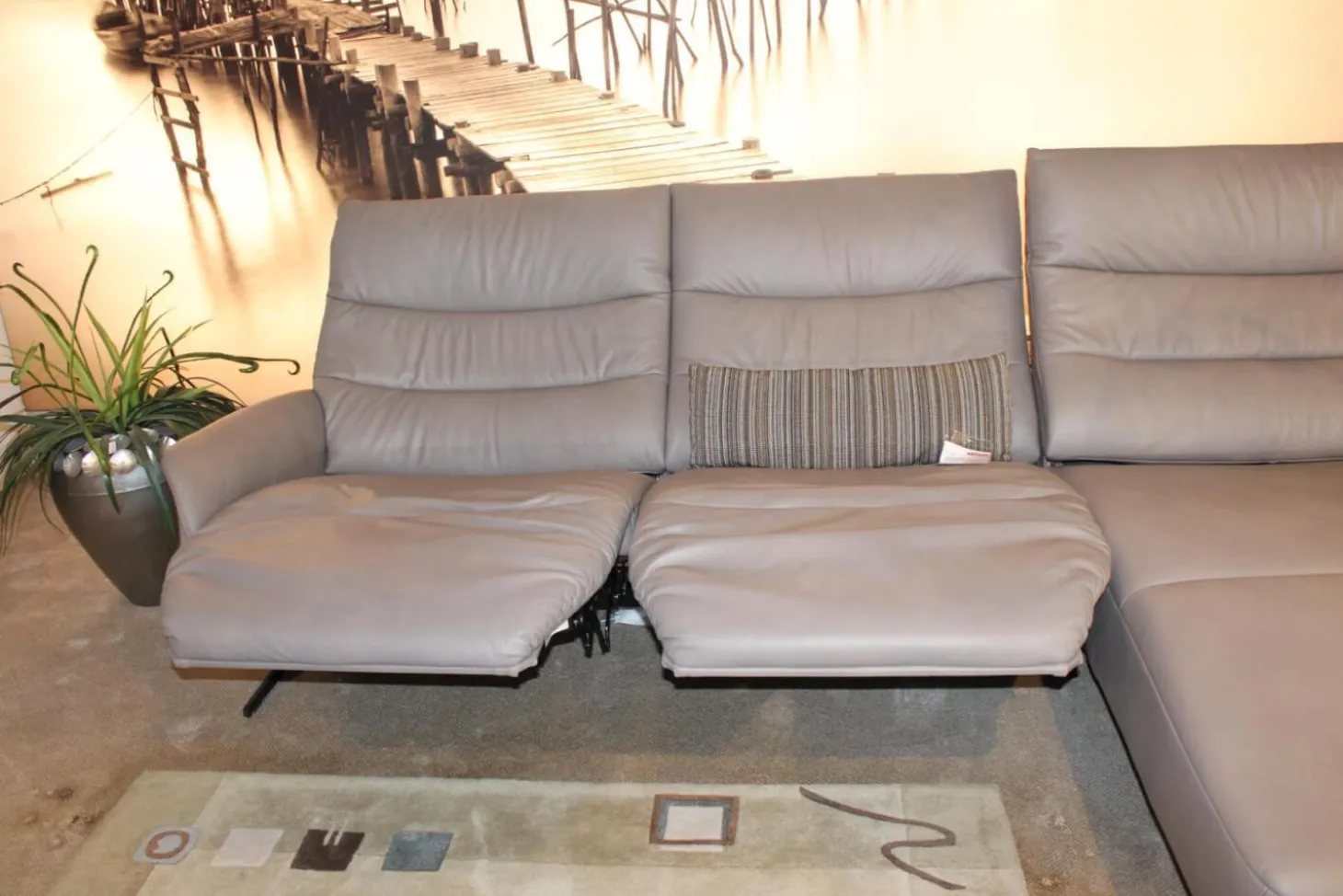 Ecksofa 4050 Leder Longlife Soft Shadow Grau mit Relaxfunktion