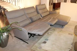 Ecksofa 4050 Leder Longlife Soft Shadow Grau mit Relaxfunktion