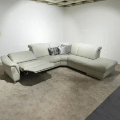 Ecksofa 1826 Leder Longru Silber Grau Füße Edelstahl Gebürstet Mit Elektrischem Wall Free Beschlag