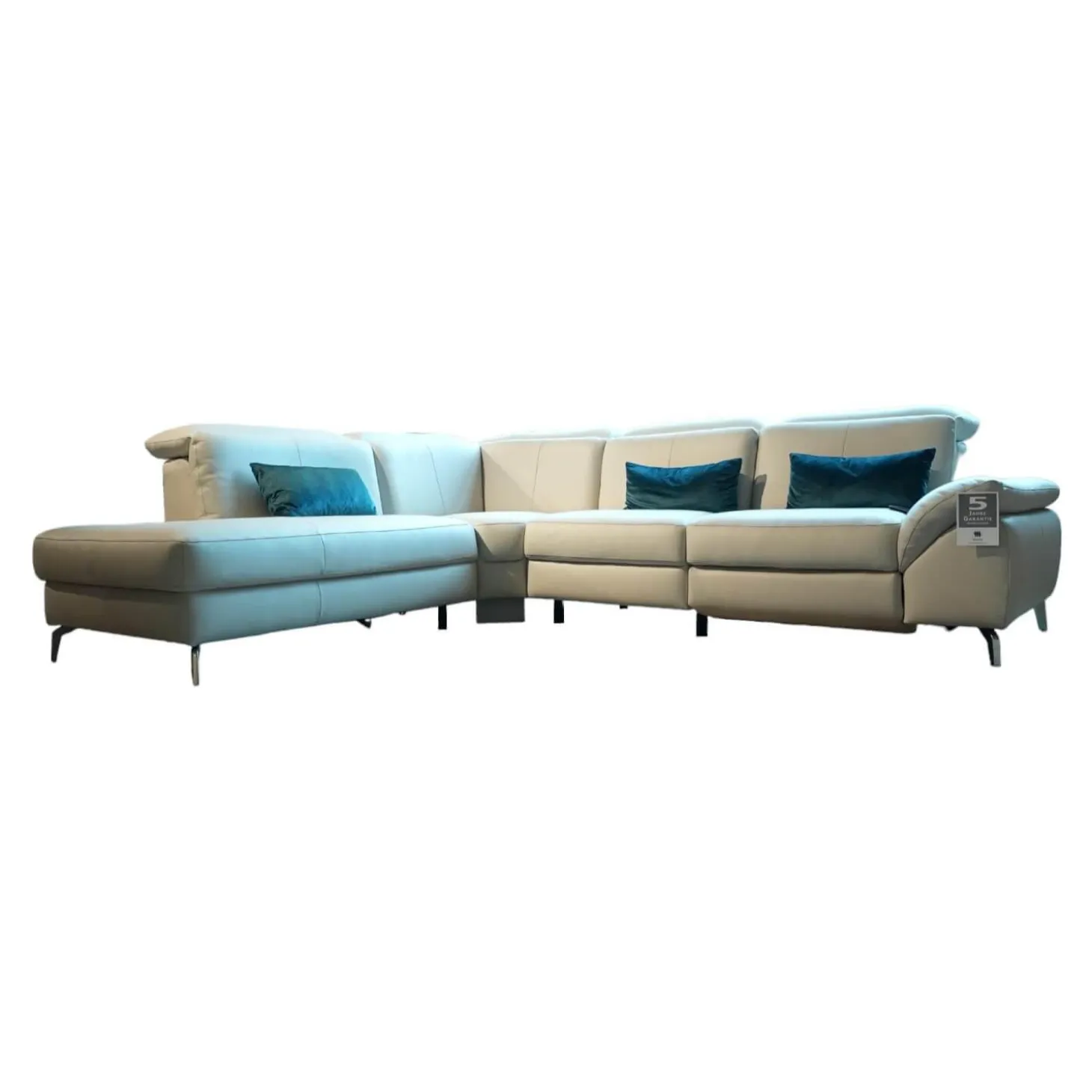 Ecksofa 9200 Leder Montana Angora Weiß Füße Metall Gebürstet Mit Elektrischer Verstellung