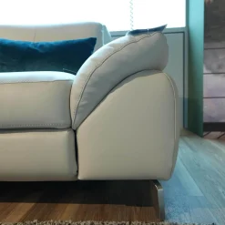 Ecksofa 9200 Leder Montana Angora Weiß Füße Metall Gebürstet Mit Elektrischer Verstellung