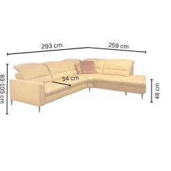 Ecksofa 1380 Leder Vivre Honey Gelb Füße Aluminium Mit Herz Waage Funktion Und Aufklappbarem Anstellhocker