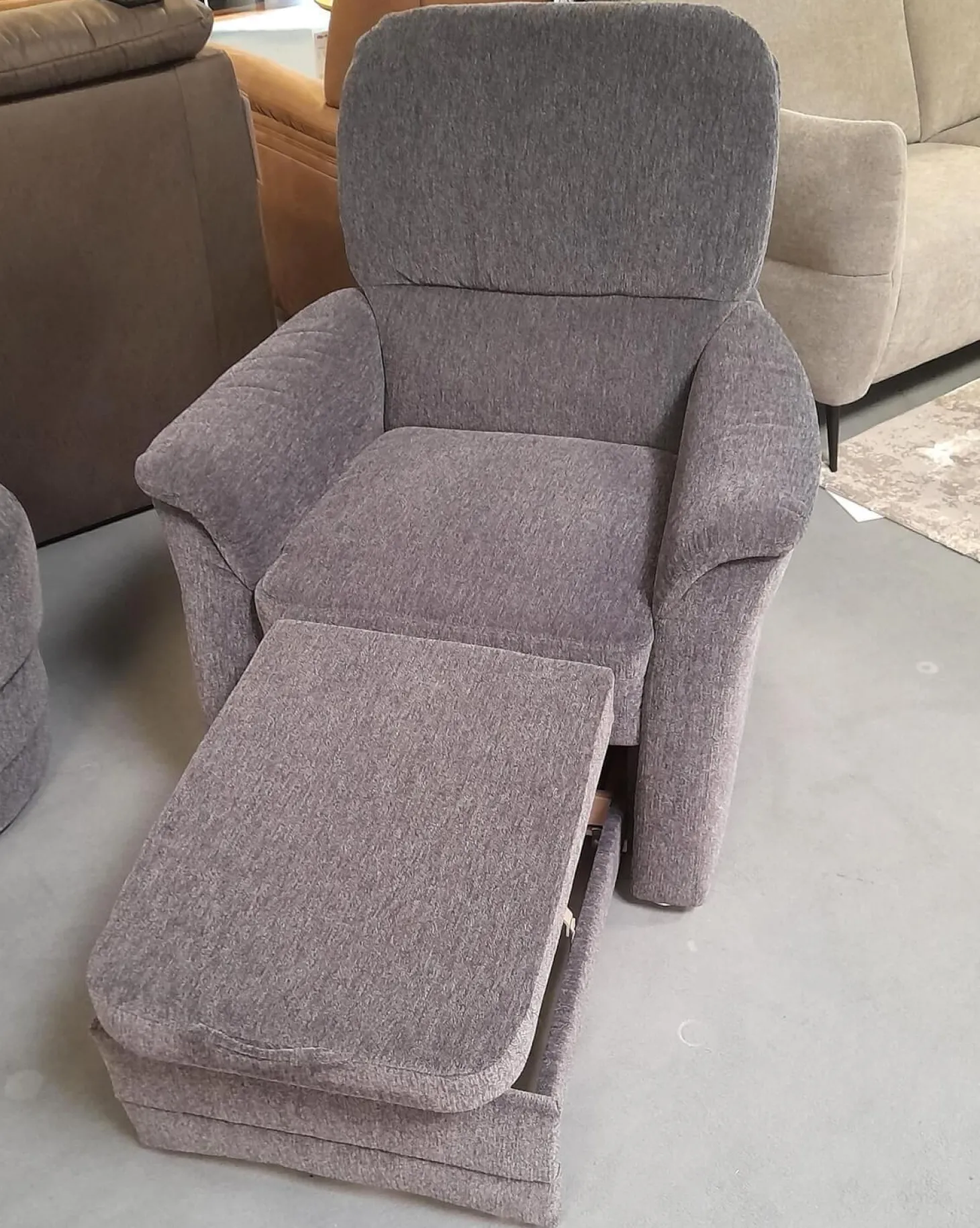 Ecksofa 50003 Stoff Dana Stahl mit Relaxsessel und verschiedenen Funktionen