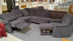 Ecksofa 50003 Stoff Dana Stahl mit Relaxsessel und verschiedenen Funktionen
