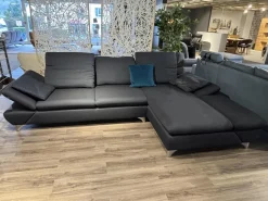 Ecksofa 15278 Taoo Stoff W61 28 Blau Grau Füße F2M Metallfuß Glänzend Mit Kopfteil Und Sitztiefenverstellung