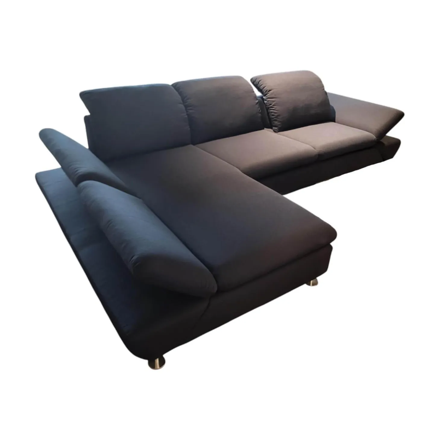 Ecksofa 15278 Taoo Stoff W6128 Blau Metallfüße Matt Gebürstet Mit Kopfteilverstellung Und Hocker