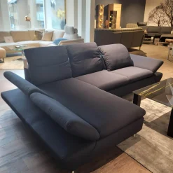 Ecksofa 15278 Taoo Stoff W6128 Blau Metallfüße Matt Gebürstet Mit Kopfteilverstellung Und Hocker