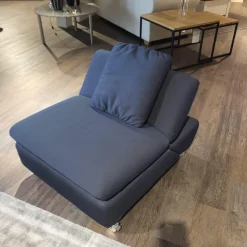 Ecksofa 15278 Taoo Stoff W6128 Blau Metallfüße Matt Gebürstet Mit Kopfteilverstellung Und Hocker