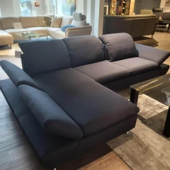 Ecksofa 15278 Taoo Stoff W6128 Blau Metallfüße Matt Gebürstet Mit Kopfteilverstellung Und Hocker