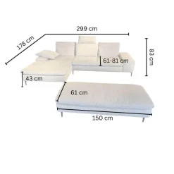 Ecksofa 16540 Valentinoo W60 22 Silbergrau Fuße FC3 Schwarz M99 Mit Sitztiefenverstellung Inklusive Hocker Und Kopfstütze