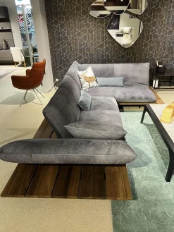 Ecksofa Akito Leder Crazy Nubuk 2510 73 Graphit Grau Plateau Räuchereiche Winkelfuß Stahl Schwarz Matt