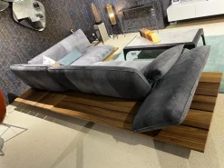 Ecksofa Akito Leder Crazy Nubuk 2510 73 Graphit Grau Plateau Räuchereiche Winkelfuß Stahl Schwarz Matt