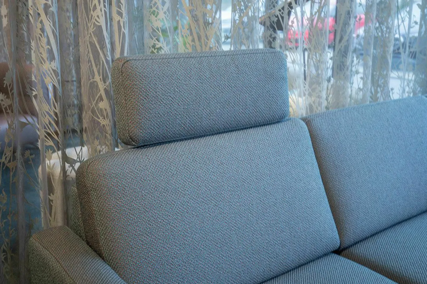Ecksofa Alba all in one Stoff 4491-60 Hellblau Füße Metall Schwarz Lackiert