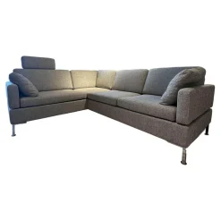 Ecksofa Alba Bezug Stoff 2480 45 Grau Abziehbar Winkelfuß Verchromt Glänzend Mit Klappbarem Armteil