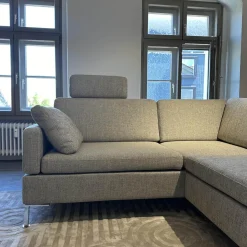 Ecksofa Alba Bezug Stoff 2480 45 Grau Abziehbar Winkelfuß Verchromt Glänzend Mit Klappbarem Armteil