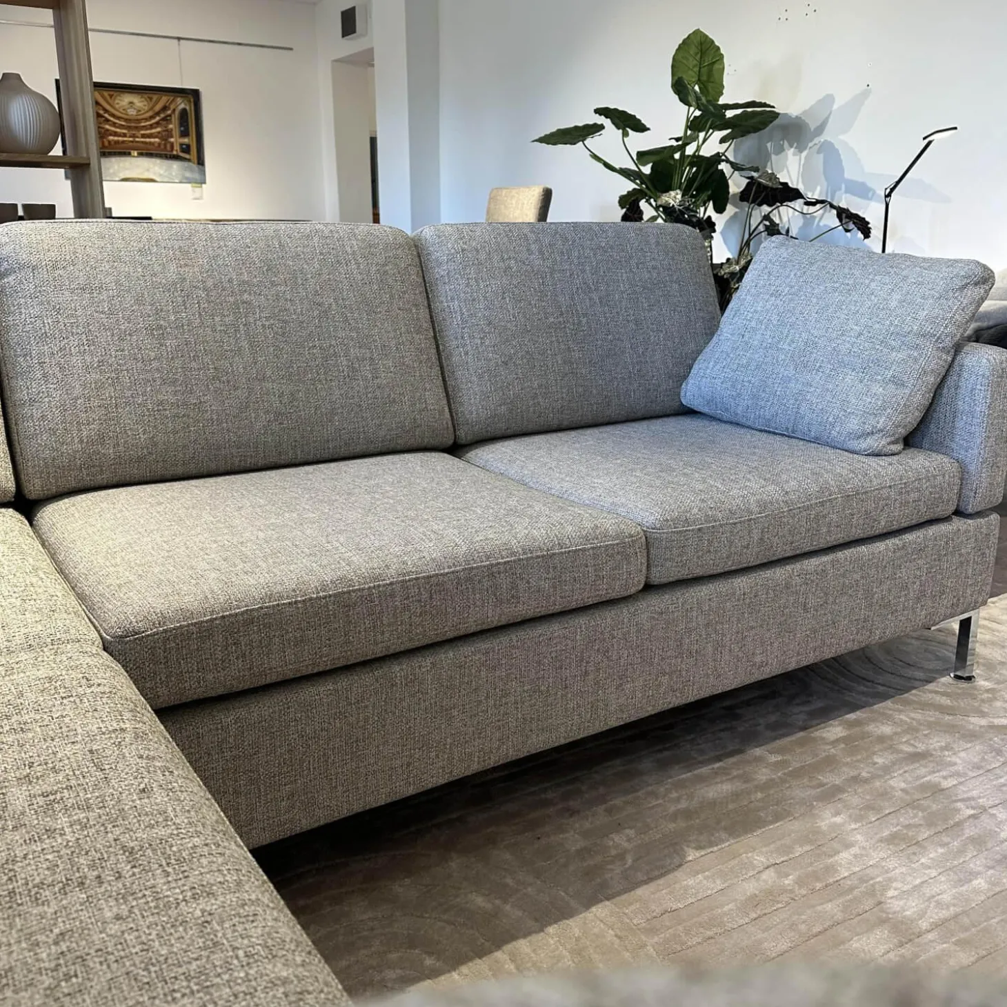 Ecksofa Alba Bezug Stoff 2480 45 Grau Abziehbar Winkelfuß Verchromt Glänzend Mit Klappbarem Armteil
