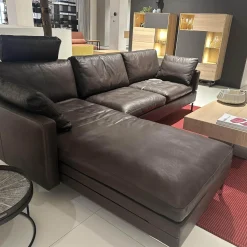 Ecksofa Alba System M Leder 5669 0020 Lama Braun Winkelfuß Verchromt Glänzend Mit Kopfstützenbügel