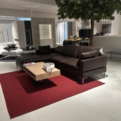 Ecksofa Alba System M Leder 5669 0020 Lama Braun Winkelfuß Verchromt Glänzend Mit Kopfstützenbügel