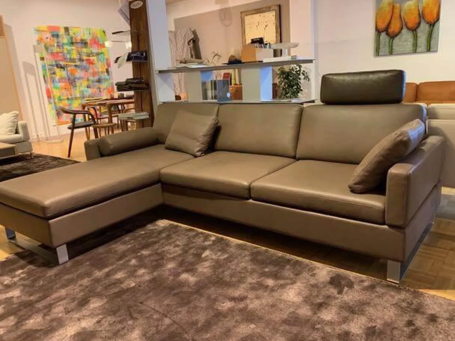Ecksofa Alba System M Leder Pearl 85 Schlammgrau