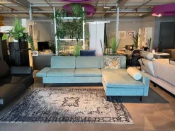 Ecksofa Alba System M Stoff 2813 32 Grün Blau Winkelfuß Schwarz Mit Kopfstützbügel Und Kissen