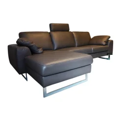 Ecksofa Alexx Leder Longlife Xtra 95 Graphit Grau Metallfuß F7T Chrom Mit Kissen Und Kopfstütze