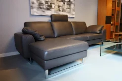Ecksofa Alexx Leder Longlife Xtra 95 Graphit Grau Metallfuß F7T Chrom Mit Kissen Und Kopfstütze