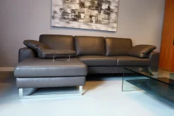 Ecksofa Alexx Leder Longlife Xtra 95 Graphit Grau Metallfuß F7T Chrom Mit Kissen Und Kopfstütze