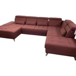 Ecksofa Alicante Stoff Portofino Bordeaux Rot Füße Metall Chrom Mit Schlaffunktion Und Nierenkissen