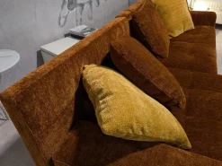 Ecksofa Amber Stoff 44 0050 Orange Füße Verchromt mit 5 Kissen
