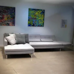 Ecksofa Amber Stoff Kvadrat Canvas 2 124 Hellgrau Kufe Chrom Glänzend Inklusive 6 Kissen Mit Verstellbarem Rücken