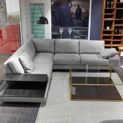 Ecksofa Andria Stoff Kairo 90 Grau Eiche Dunkel Geräuchert Mit Holzablage