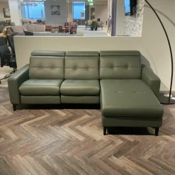 Ecksofa Anna Leder Batick Thymian Grün mit Verstellfunktionen