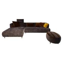 Ecksofa Aoyama Stoff 4401 0205 Grau Gestell Metall Schwarz Pulverbeschichtet Inklusive Hocker Und 5 Kissen