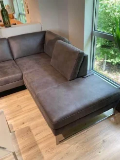 Ecksofa Barolo Stoff Relax 66 Graphite Grau mit 2 Kopfstützen