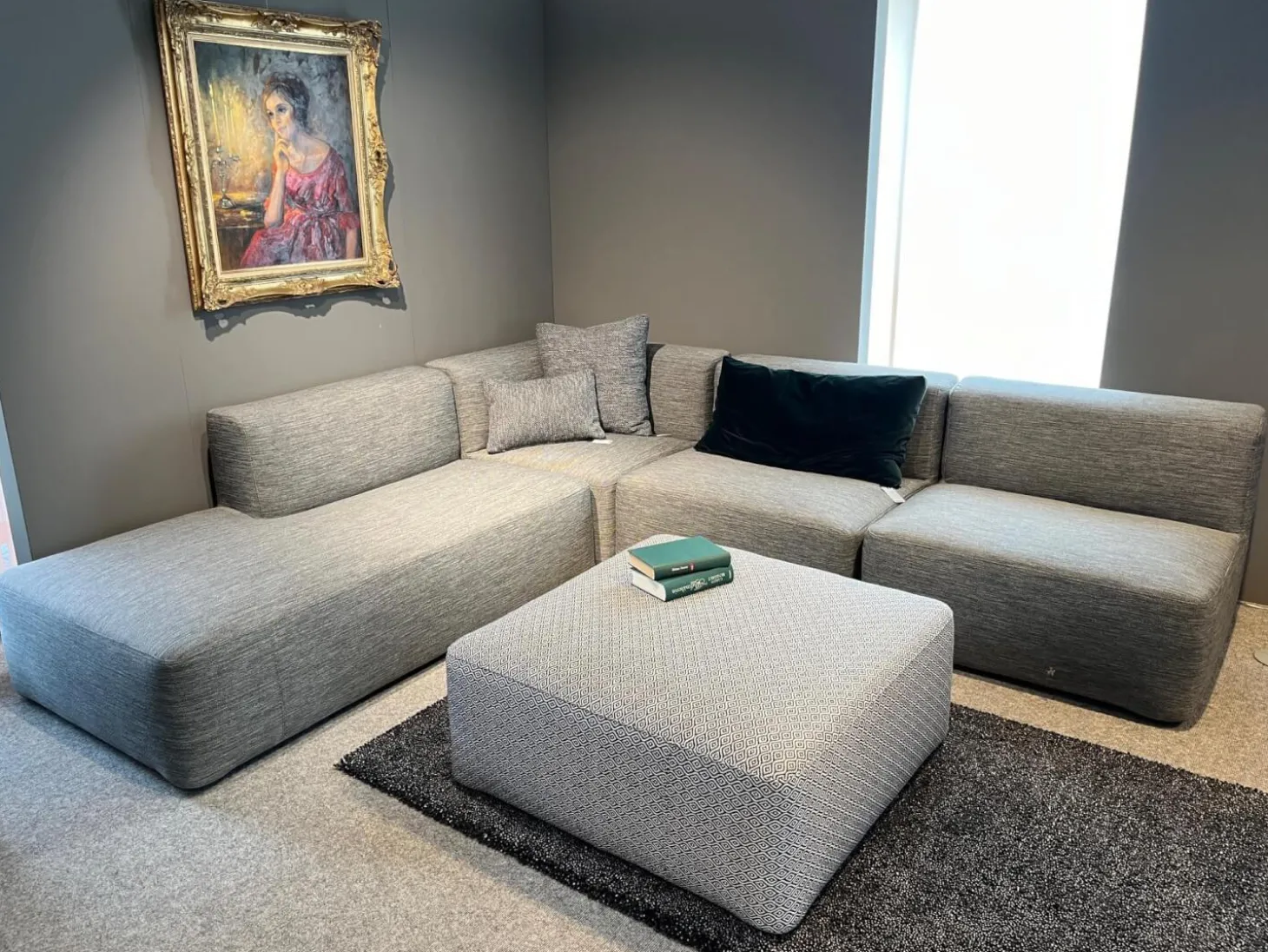 Ecksofa Belt Stoff Gemma Titanio D170 Marine Iron Grau mit Hocker