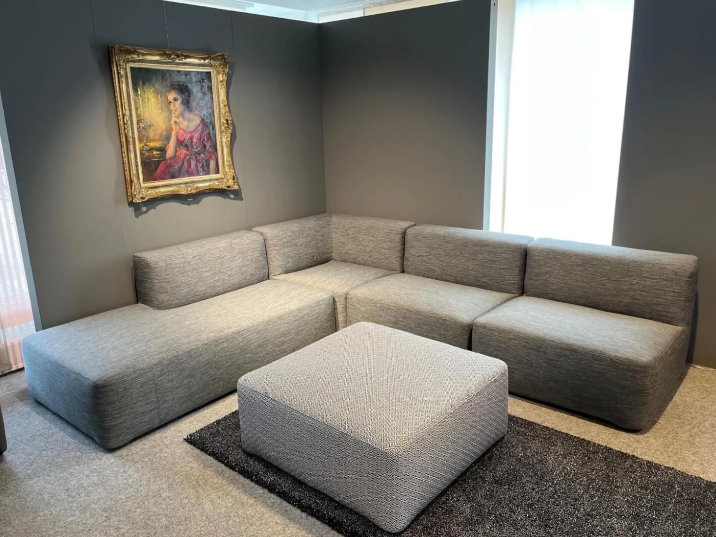 Ecksofa Belt Stoff Gemma Titanio D170 Marine Iron Grau mit Hocker