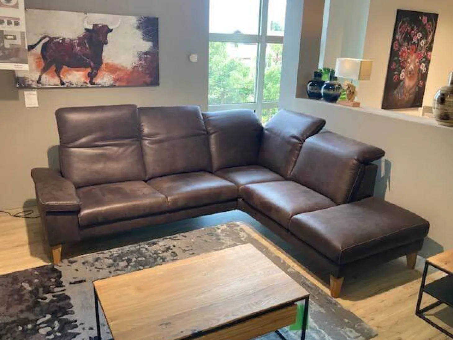 Ecksofa Benson Stoff Relax 123 Espresso Braun Füße Braun Geölt