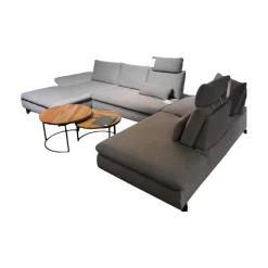 Ecksofa Bergamo Stoff III Grau Winkelfuß Metall Inklusive Kopfstützen Und Sitztiefenverstellung