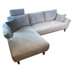 Ecksofa Bronx Stoff Cord 196 Shell Grau Füße Massivholz Geölt