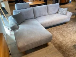 Ecksofa Bronx Stoff Cord 196 Shell Grau Füße Massivholz Geölt