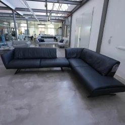 Ecksofa Bundle 630 Bezug Leder Ascot Black Metallgestell Schwarz