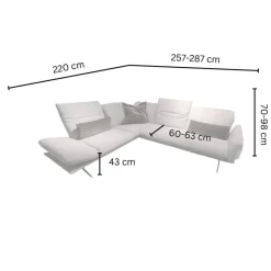 Ecksofa Calmo Stoff 13 Cosmo 97 Grau Metallkufen Schwarz Matt Mit Fußteilverstellung Und Kopfteilverstellung Inklusive 3 Kissen