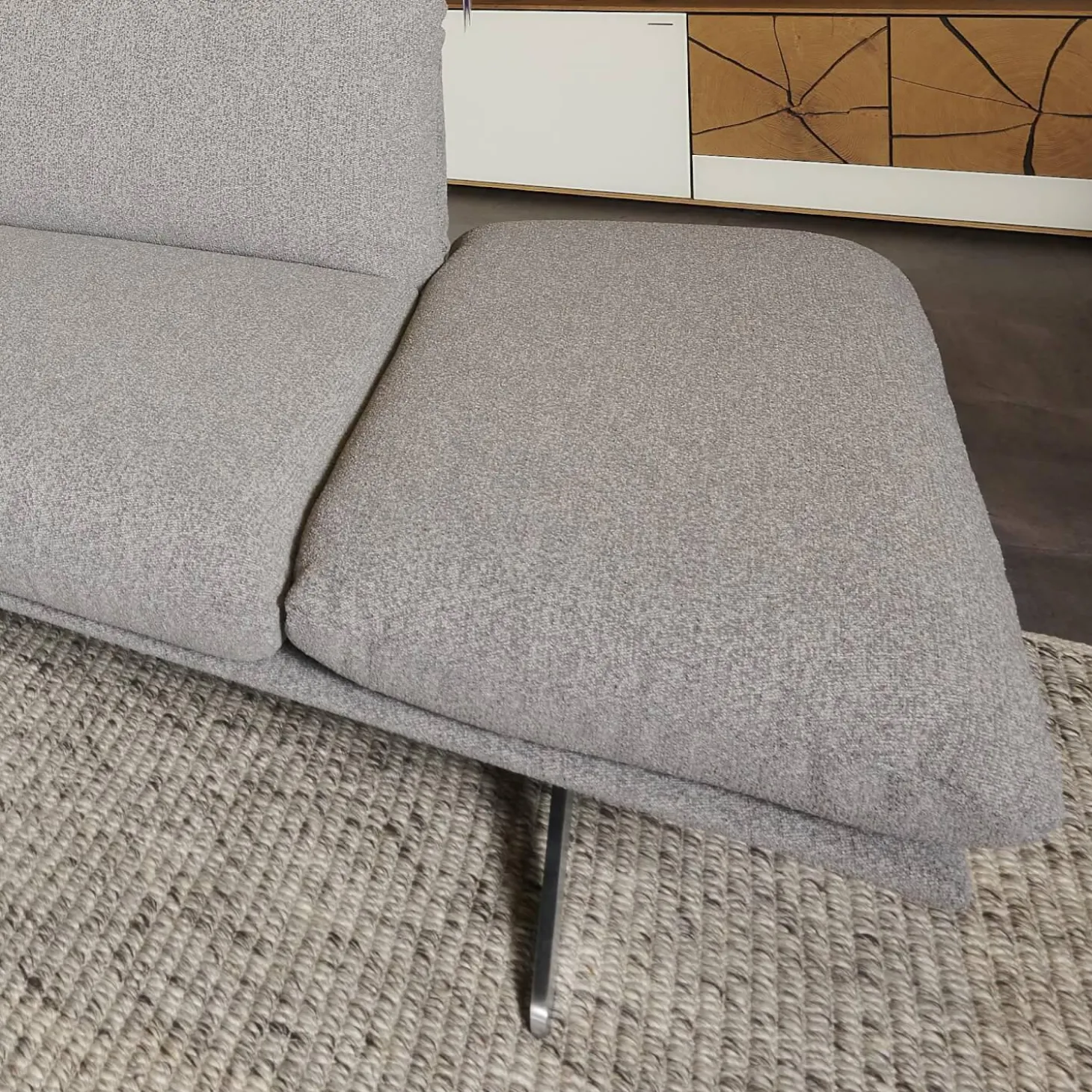Ecksofa Calmo Stoff Clever Clean 13-Educa 93 Grau Fuß Kufe Nr 1 Nickel Satiniert