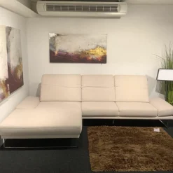 Ecksofa Camin Stoff Textilgewebe Easy Care White Weiß Kufengestell Metall Chrom Glänzend Verstellbar