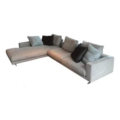 Ecksofa Campiello Stoff Extra Elvira N1724 Grau Füße Metall Brüniert Inklusive 8 Kissen